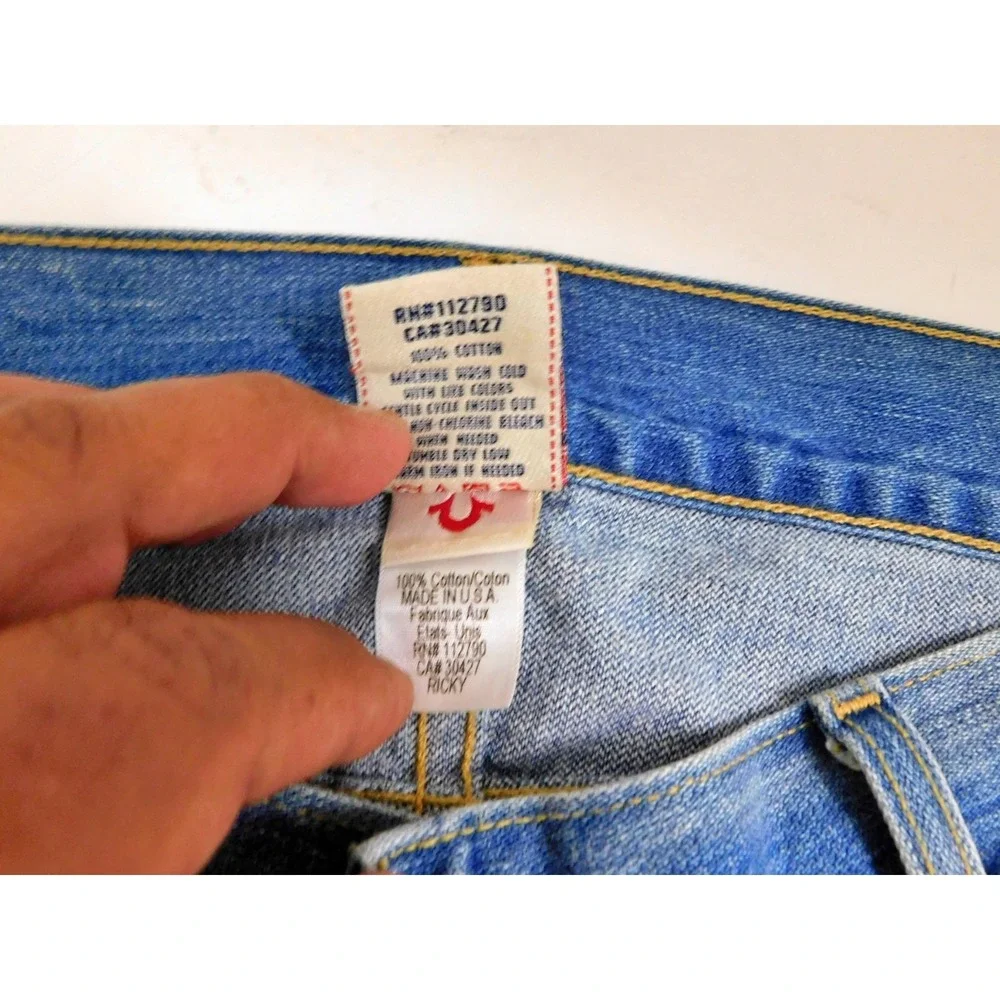 True‎ Religion Ricky Snake Eyes Straight Mens Blue Jeans $218rt sz 38 NWT
